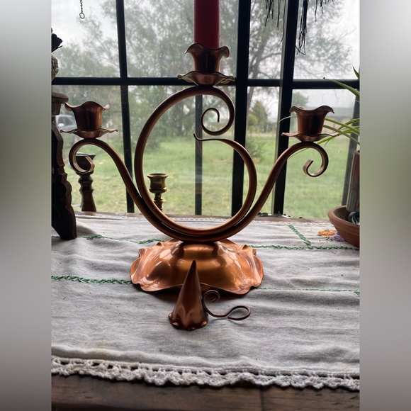 VTG Gregorian Copper Candelabra- Mid Century, 1950’s! 3 Arms Hanging Snuffer! - Picture 6 of 14